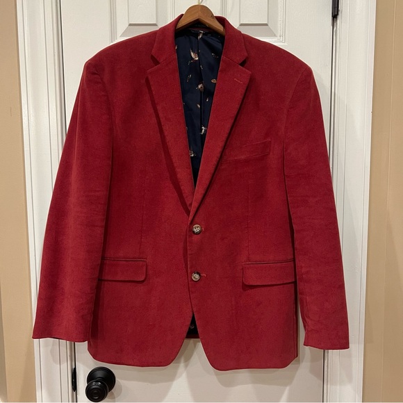 Lauren Ralph Lauren Red Corduroy Blazer Elbow Patches Duck Lining SZ 40S - Picture 1 of 6